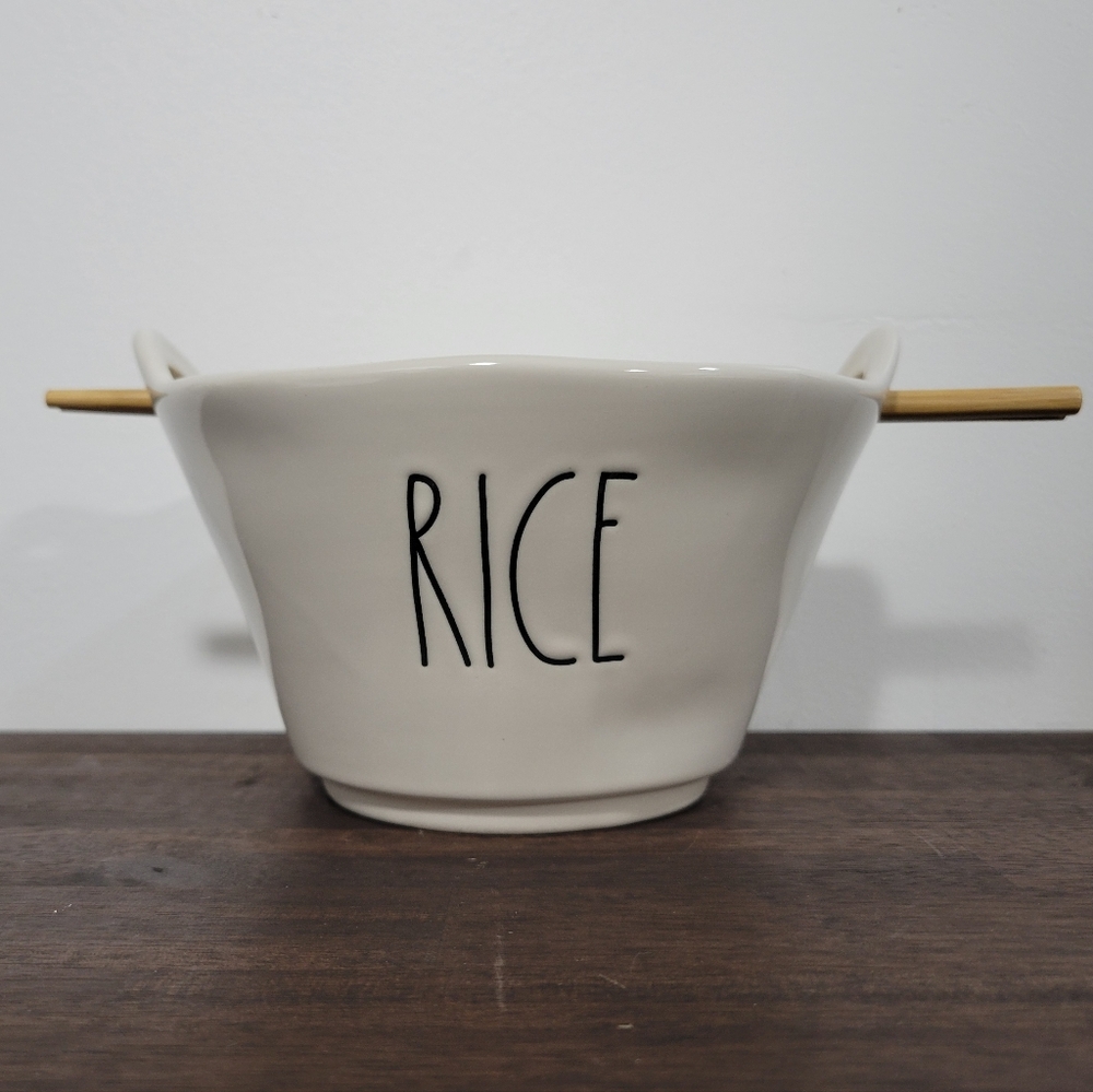 Rae Dunn Ceramic Rice Bowl with Chopsticks